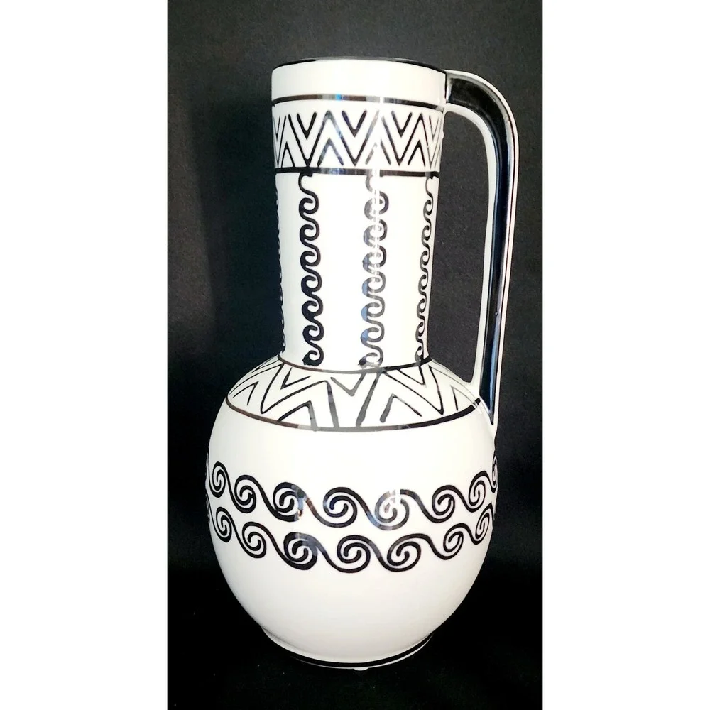 Nordic Design Ceramic Black & White‎ Hand Painted Vase Or Urn